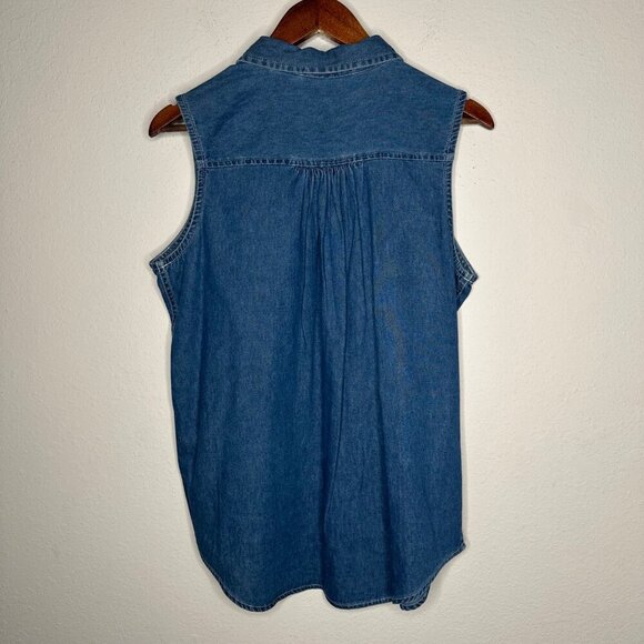 Basic Editions Teddy Bear Embroidered denim sleeveless vintage 90's top Sz Large - Picture 7 of 7